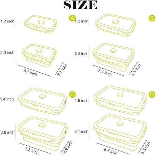 Miniatura 2 de Paquete de 4 recipientes plegables de silicona para alimentos con tapa, sin BPA, para campamento, senderismo (rosa, 4 unidades)
