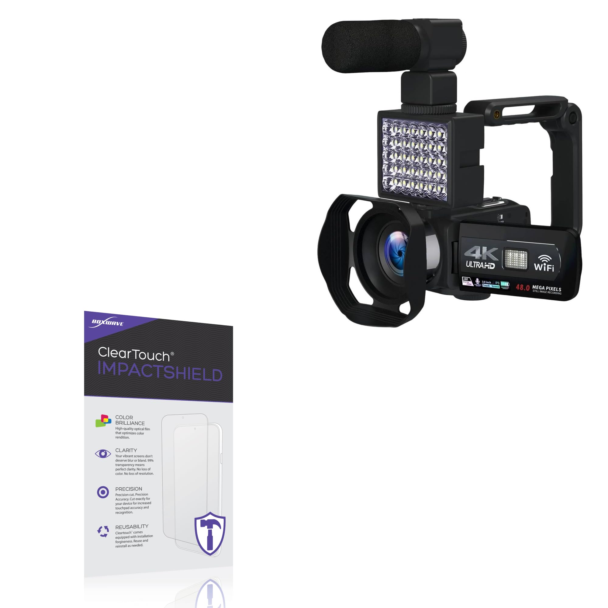 BoxWave Screen Protector Compatible With VETEK Video Camera, 1080P 30MP Camcorder - ClearTouch ImpactShield (2-Pack), Impenetrable Screen Protector Flexible Film