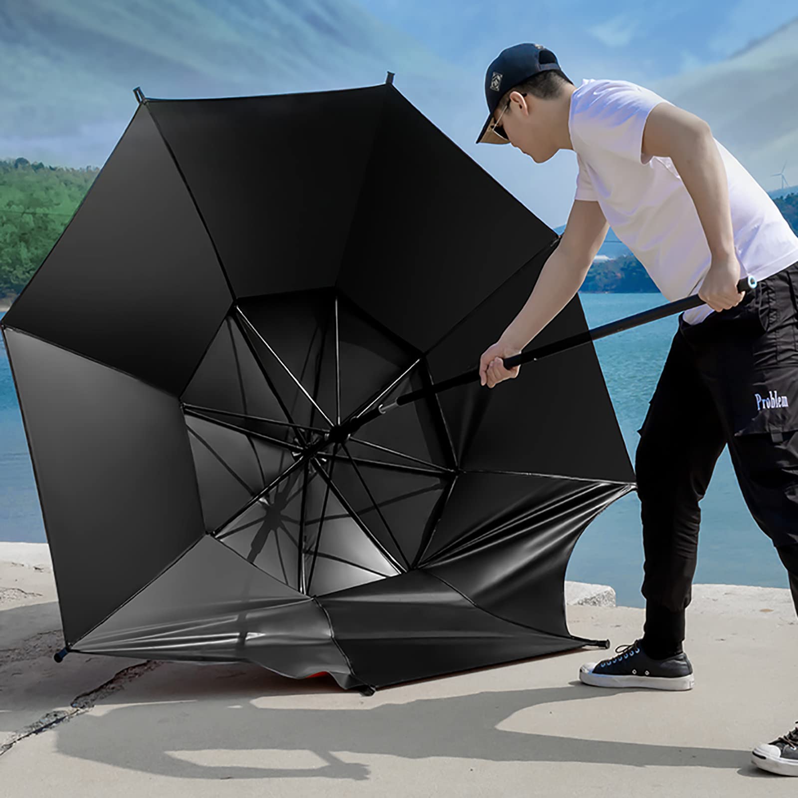 Ombrellone da Pesca Rotondo, Grande Ombrello da Spiaggia All'aperto, Ombrellone Pieghevole, Regolabile A 360°, Antipioggia, Protezione Solare, UV 40+, Ombrellone per Balcone, Giardino, Patio
