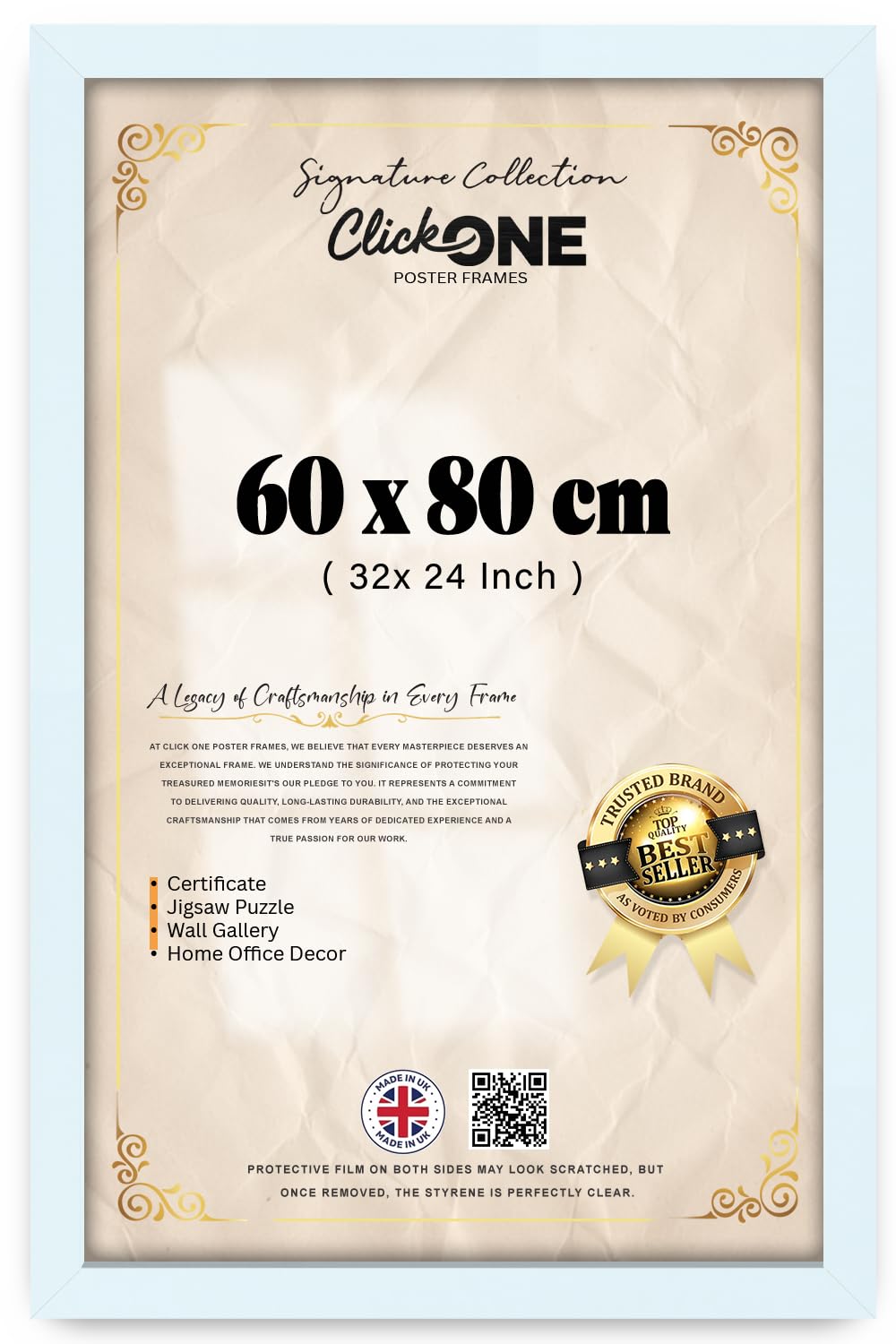 Click One Picture Poster Frame 60 X 80 CM 32 X 24 Inch White, Wall Mounted Photo Frame For Home Office Living Room, Certificate And Jigsaw Puzzle Display With Easy Mounting Hardware