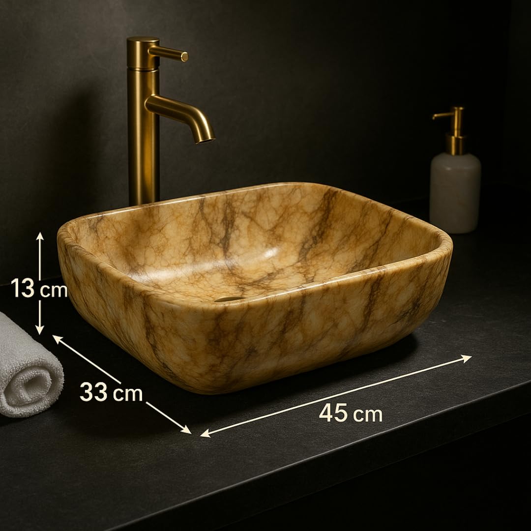HISRE Table Top Wash Basin For Bathroom | Over Counter Top Wash Basin For Living Room | Washbasin Countertop | Tabletop Ceramic Bathroom Kitchen Sink (45 x 33 x 13 CM) (White - SKT1072), photo 2 of 5