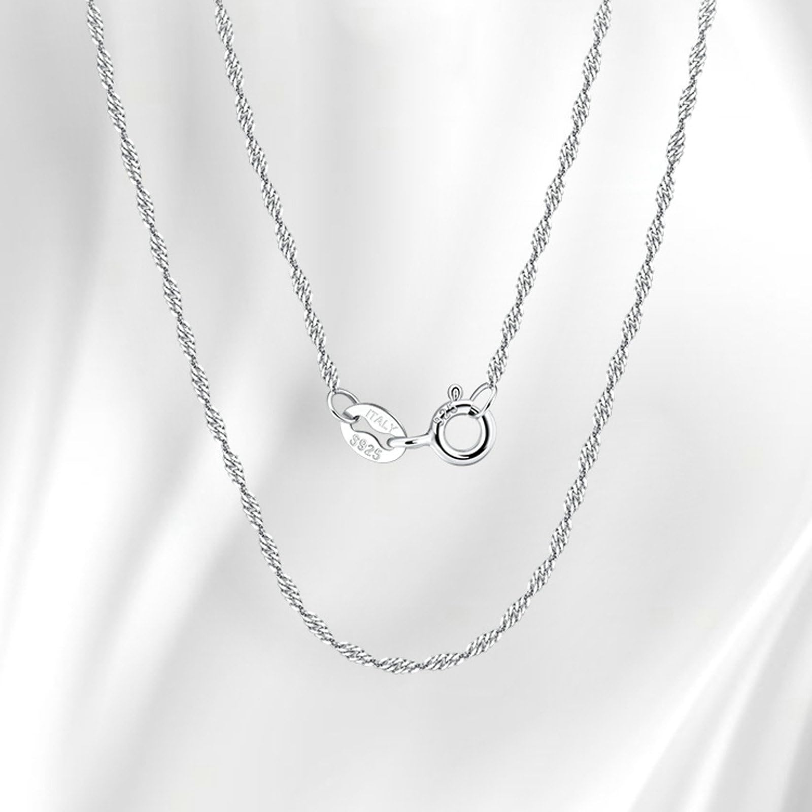 Collana Catena Donna, Argento Sterling 925 Collana con Catena Singapore da 1,5 mm, 40/45/50/55/60 cm