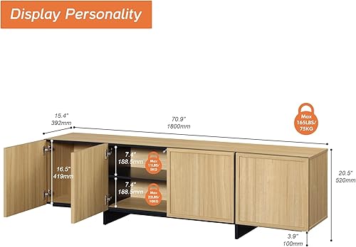 Miniatura 3 de WAMPAT Moderno soporte de TV para televisores de 32 a 75 pulgadas, centro de entretenimiento de madera con armarios de almacenamiento, mesa consola