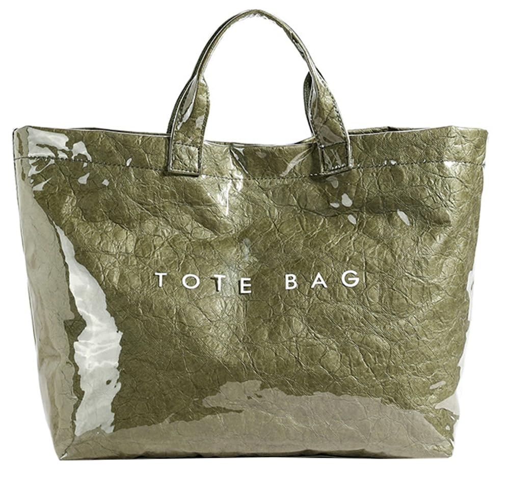 Caistre Women's PVC Tote Handbags Shoulder Bag Winter Fall Fashion Kraft Paper Tote Bag Y2K Large Shopping Bag