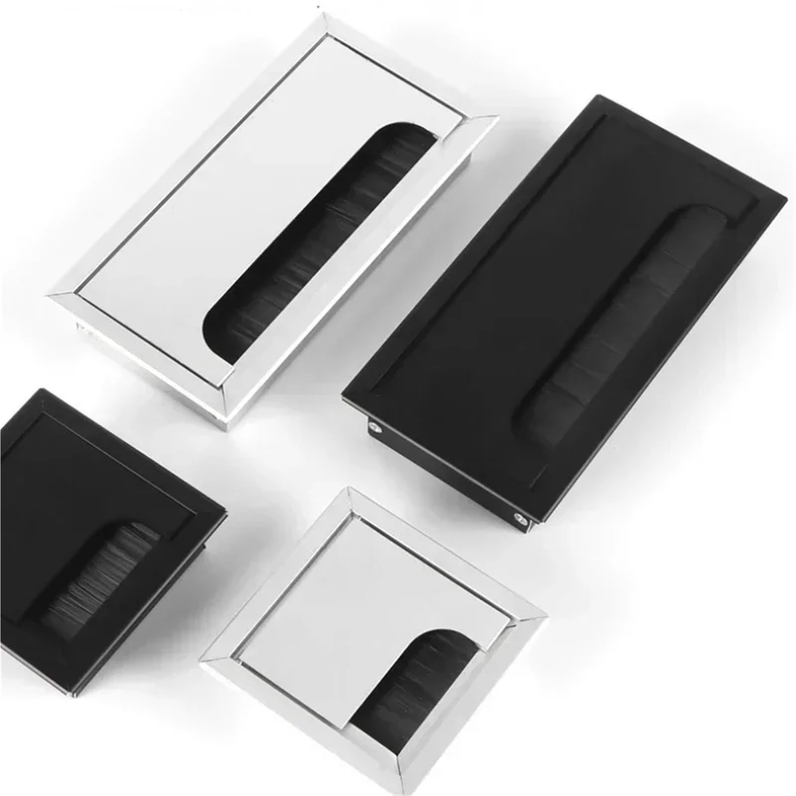 Desk Cable Grommet 4Pcs Desktop Hole Wire Decoration Cover Aluminum Alloy Table Line Rectangular Threading Box(Black80*80)