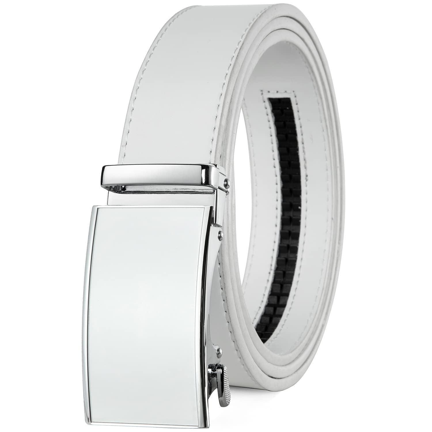 Drowsmen Leather ratchet belt 1 3/8" with Click Sliding Automatic Buckle, Adjustable belt Trim to Fit