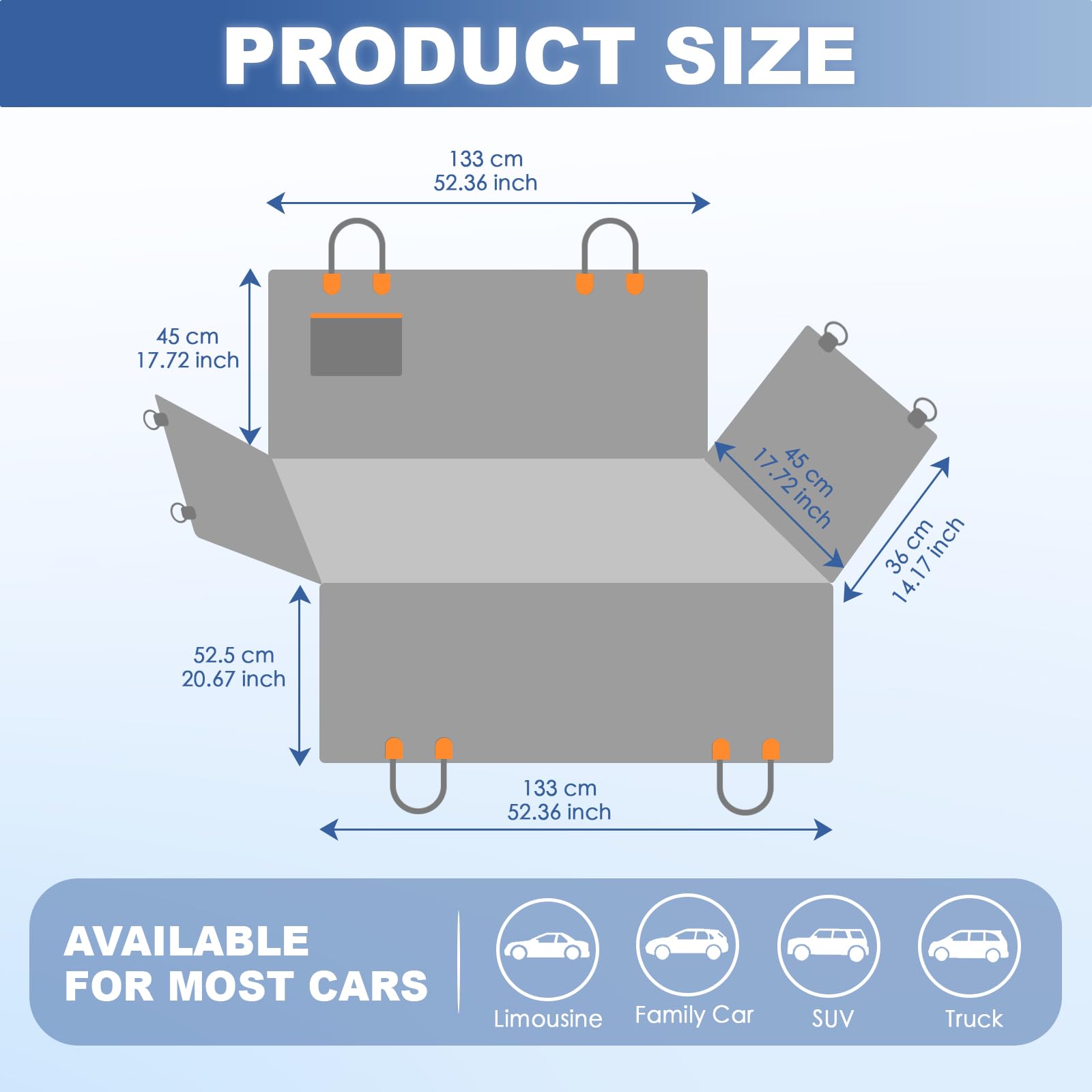Leashelllinco Dog Back Seat Cover Hammock, Waterproof 600D Heavy Duty Dog Car Seat Cover with Side Flaps, Scratch-Resistant Bench Seat Protector for Cars, SUVs & Trucks Grey - image 2
