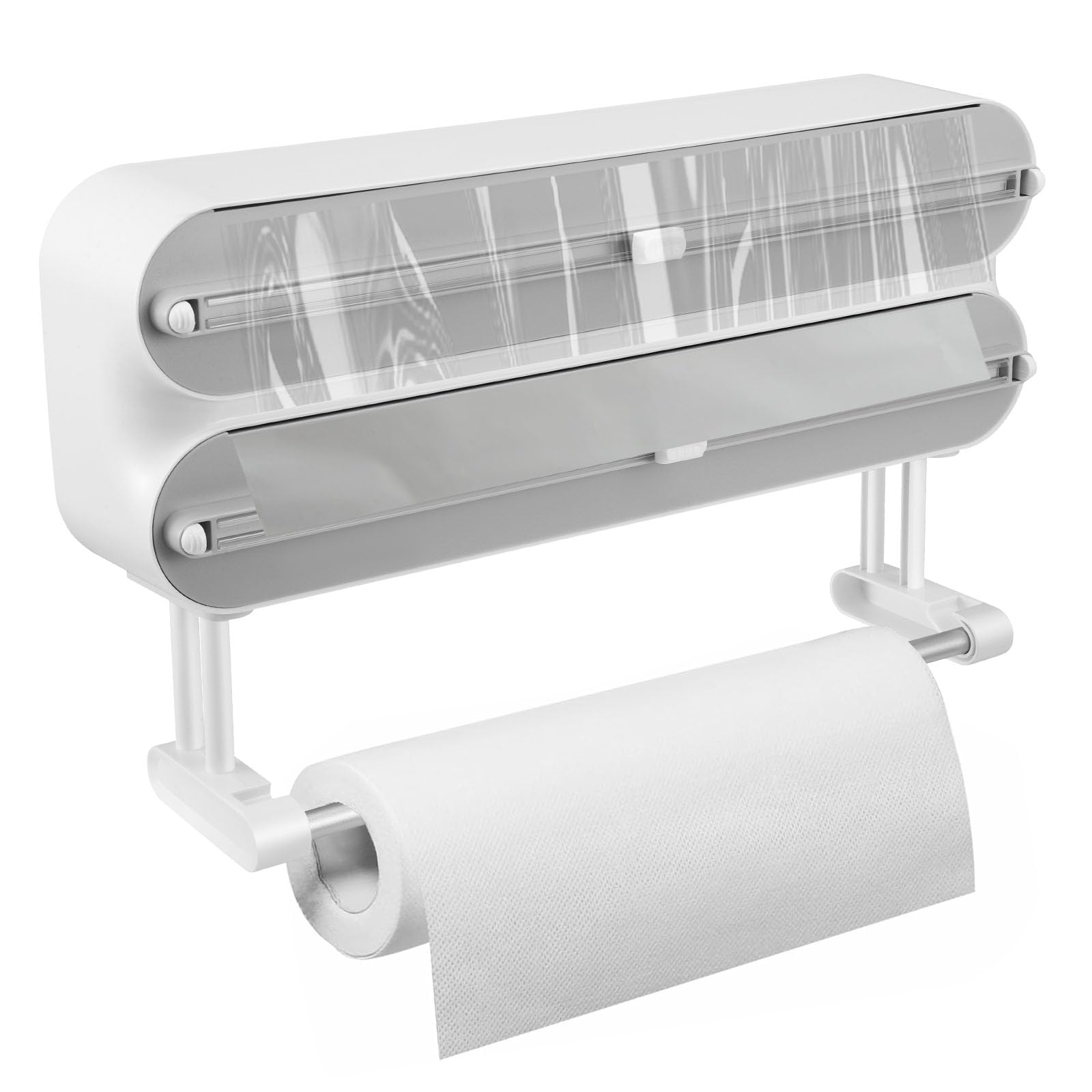 Distributeur 3 En 1 Film Alimentaire, Aluminium & Essuie-Tout – Mural Magnétique Sans Perçage, Gris Moderne Avec Lames Tranchantes
