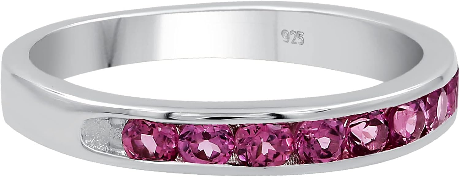 TISHAVI Natural Gemstone Rings For Women Sterling Silver, Channel Setting Silver Ring, Round Rings for Women