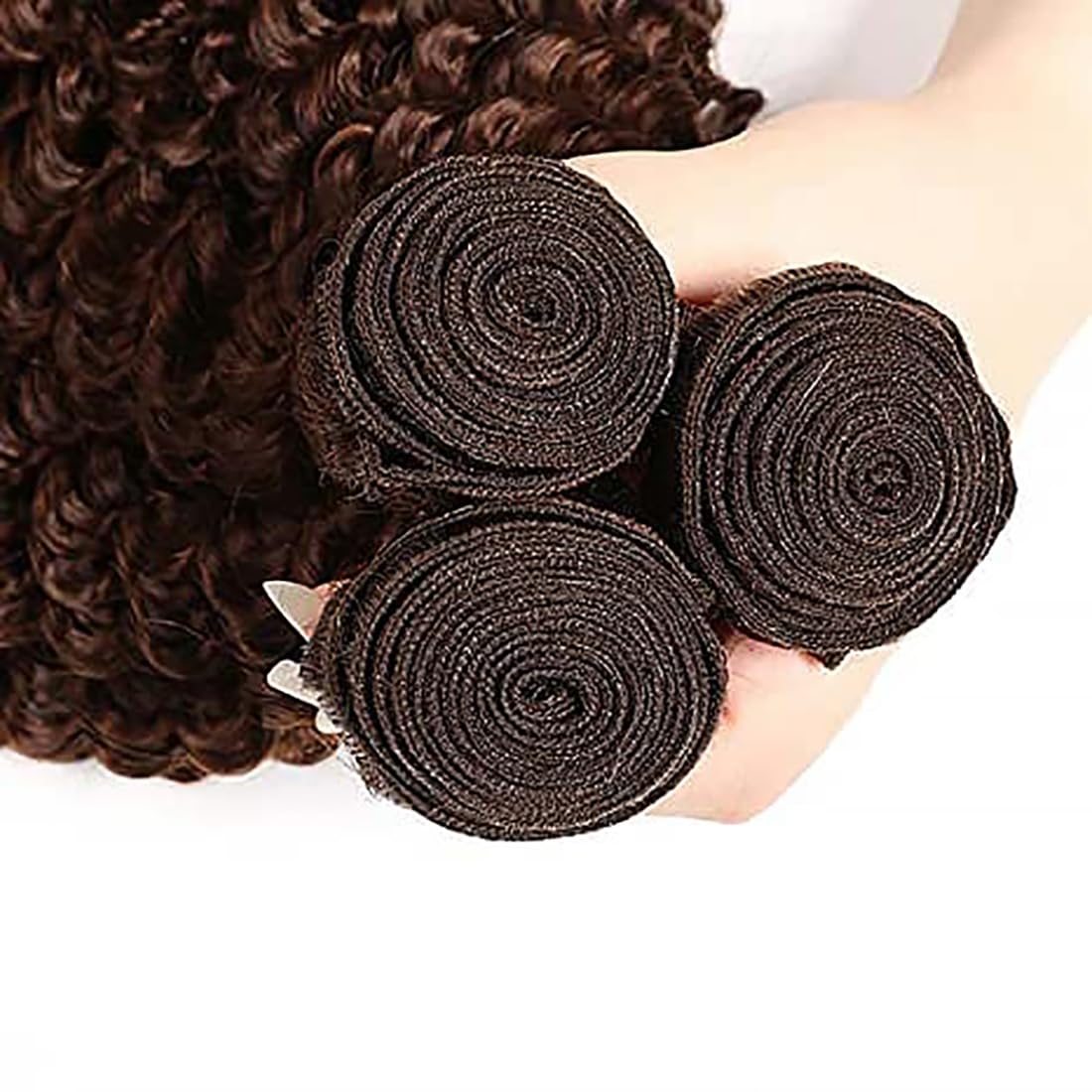 Tissage Naturel Cheveux Humain Curly Wave Human Hair Bundles Double Weft 3 Extensions 50g/Per #4 Chocolate Brown Couleur Tissage en lot Cheveux Naturel 12 14 16 Pouce