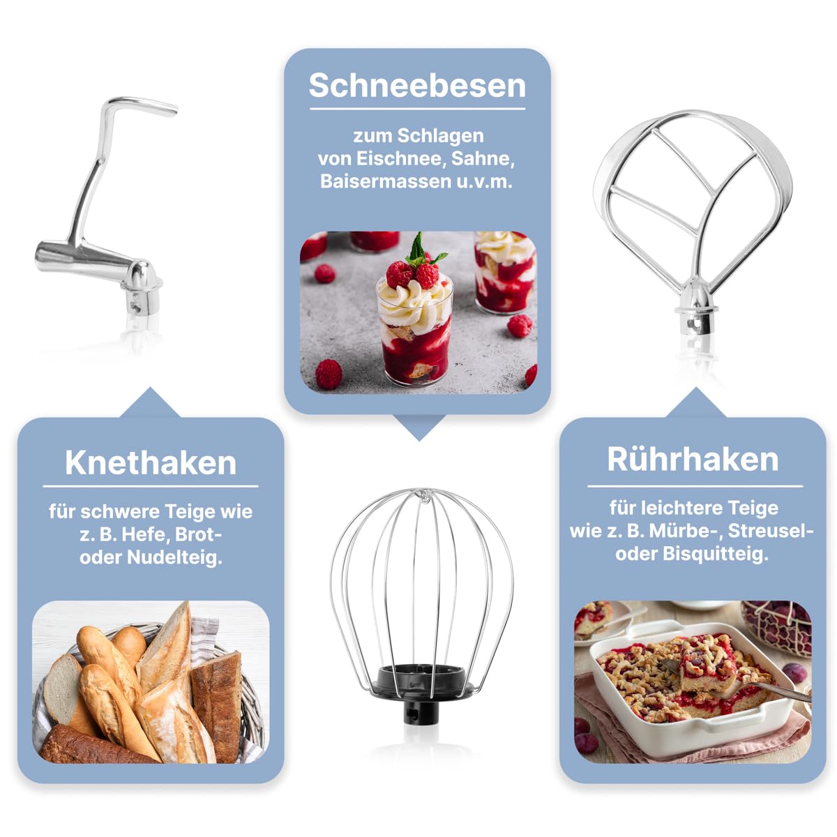 Bomann® Küchenmaschine 1100 Watt | Knetmaschine 5L | inkl. Knethaken, Rührhaken und Schneebsen | für bis zu 3 kg Teig | robustes Spezialgetriebe | Food Processor | Teigmaschine KM 6030 CB blau