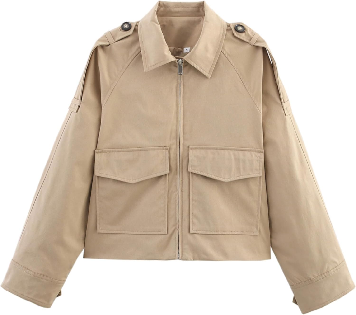 Wanzetaly Women's Cropped Trench Coat Casual Zip Up Jacket Work Jackets with Pockets Outerwear