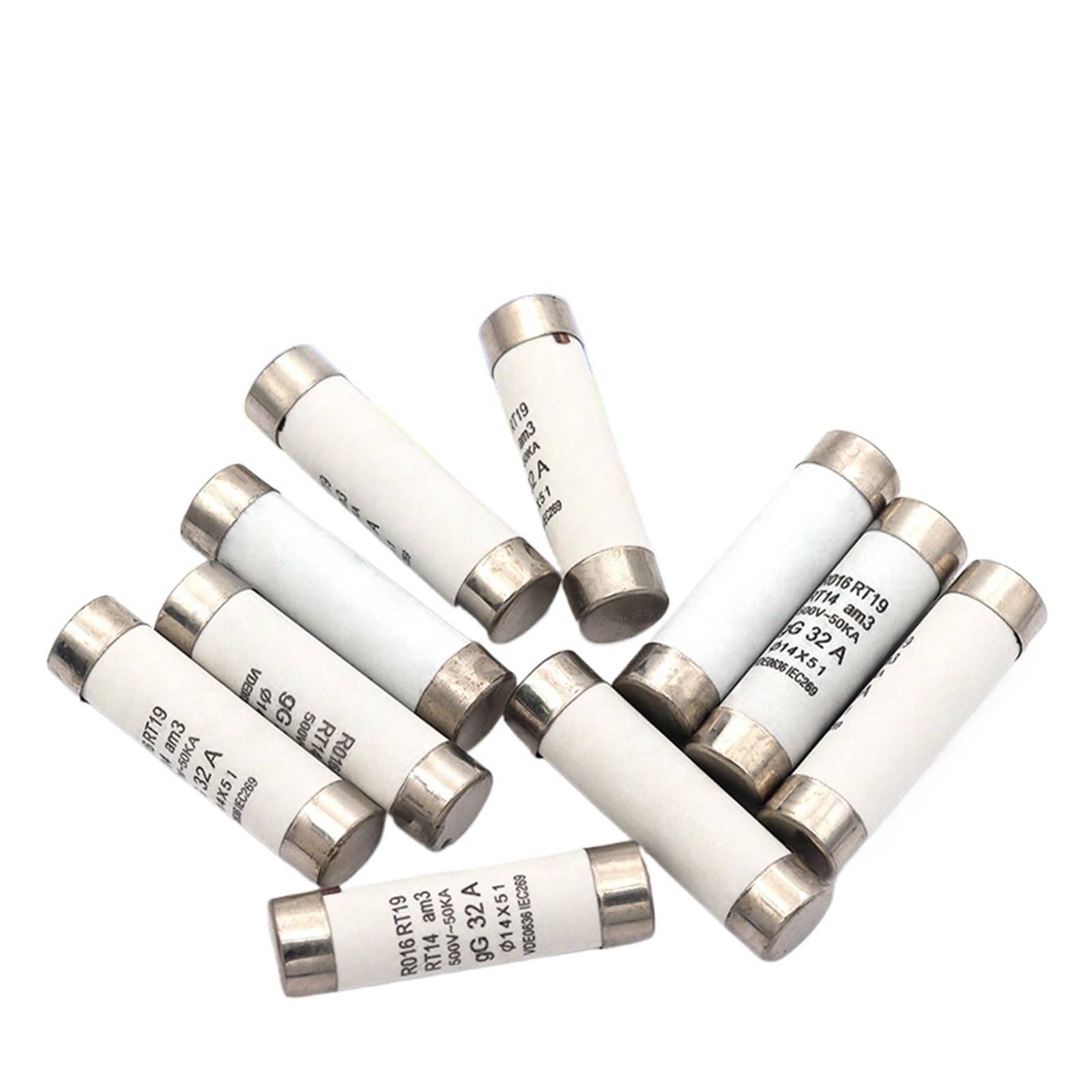 Fusible cerámico de acción rápida RO16, 5/20/60 unidades, 14 x 51 mm, 500 V, 32 A, 40 A, 50 A, 63 A, RT18, RT14(50A,60 Pcs)