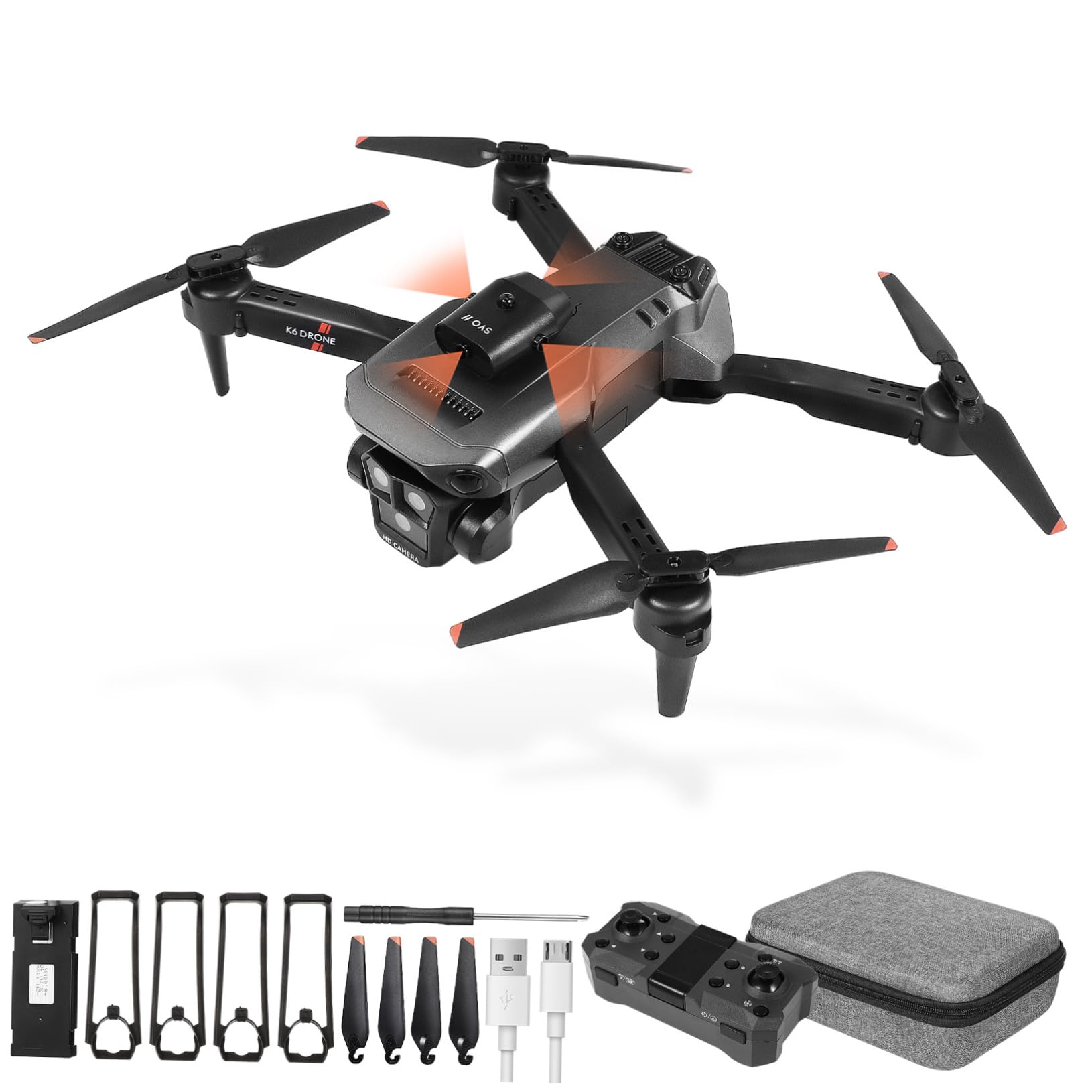 Drone Pieghevole Max con Tripla Fotocamera HD e Lente 150° | Abs Nero, Batteria 1800mah 3,7v, Doppio Accumulatore, Controllo App e Comando a Lunga Distanza