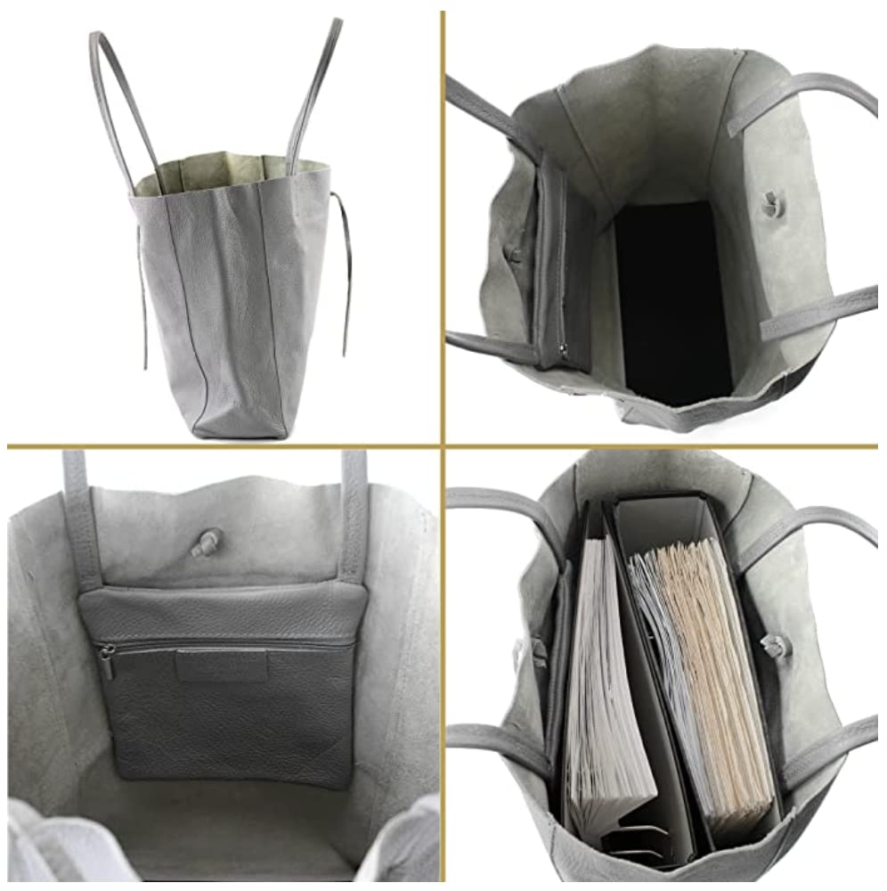 Bolso de hombro de piel con doble asa, grande con bolsillo interior de piel