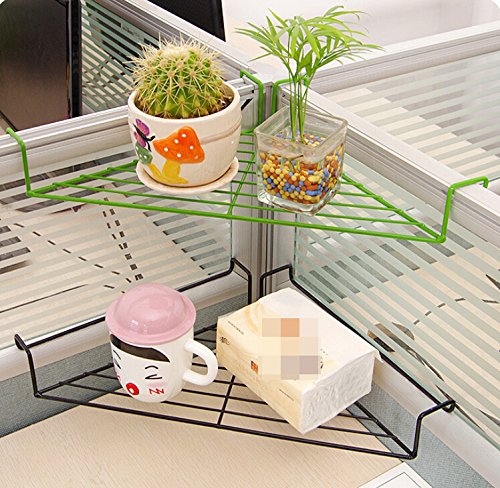 Fashionclubs Iron Wire Office Cubicle Sundries Corner Storage Shelf Rack,Balcony Corner Plant Caddy (Black)