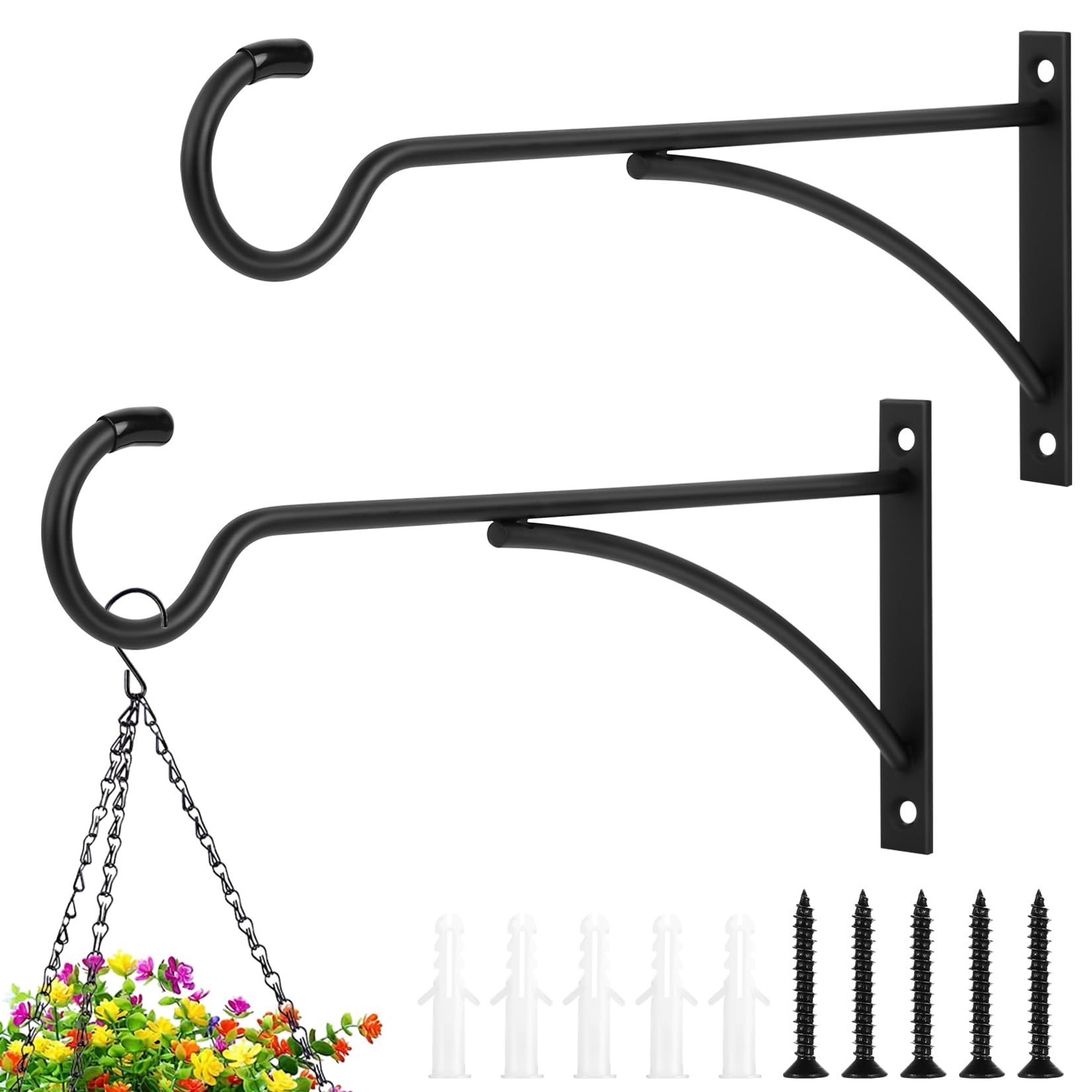 BOJIUKEJI 2 Pcs Small Hanging Basket Brackets Outdoor, Metal Wall Brackets for Hanging Baskets, Garden Lantern Hooks, Wall Hooks for Hanger Garden Wind Chimes Bird Feeders Lanterns Plant Hangers