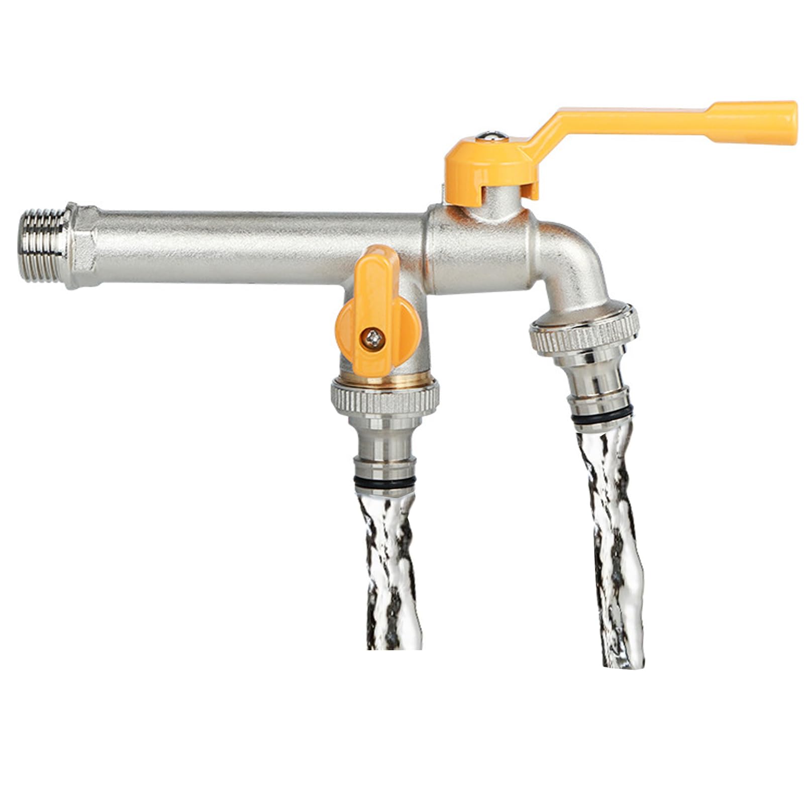 Divisor universal de acero inoxidable para grifo de jardín de 3/4 pulgadas, conector de manguera duradero para exteriores, grifo de doble salida para lavadoras y riego de jardín, fácil instalación