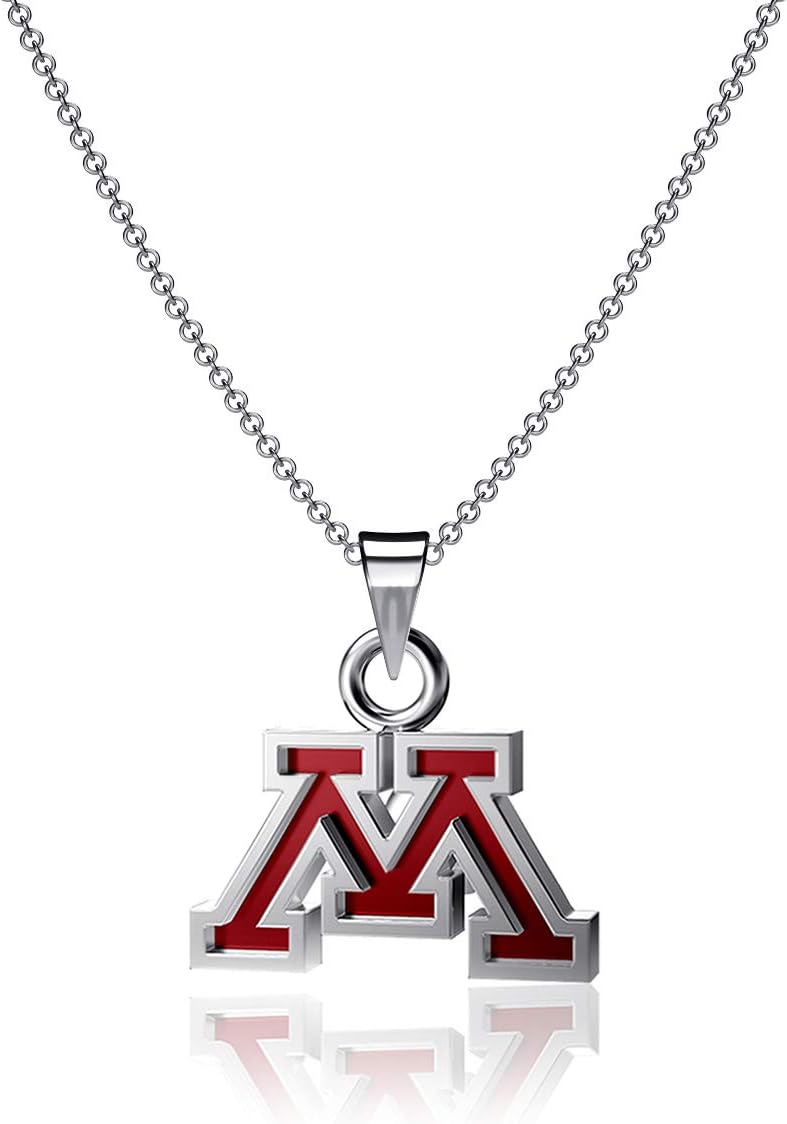 Minnesota Pendant Necklace - Platinum over 925 Solid Sterling Silver, 18 Inch Rope Chain, Officially Licensed Jewelry Gifts for Coaches Grads Alumni, NCAA Golden Gophers Logo Charms by Dayna Designs