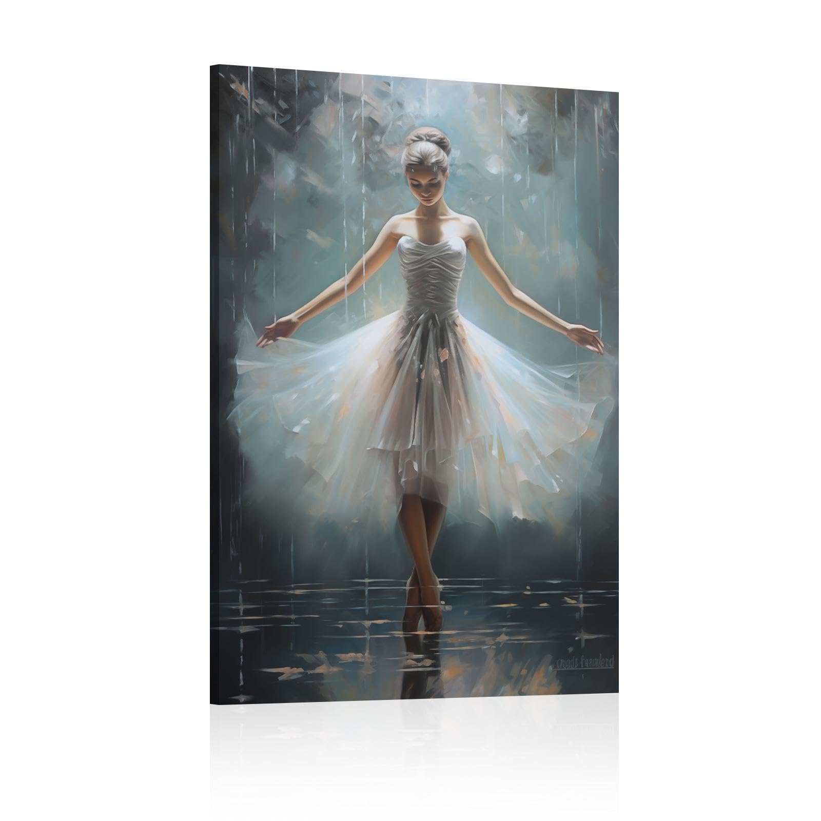 Decorazione da parete per danza, bellissime ballerine, tutù bianco, opere d'arte moderna e contemporanea per camera delle ragazze, decorazione da parete per balletto, 80x120 cm/31x47 in con cornice