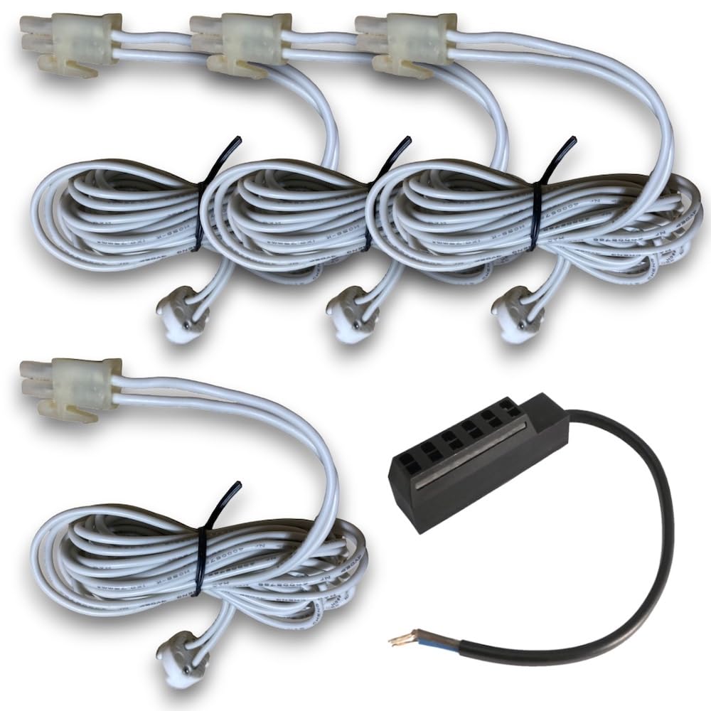 Rolux 4er Set LED Einbauleuchten 12V inkl. Trafo – IP44 für Bad & Küche – 3W 250lm 4000K Neutralweiß – Aluminium gebürstet mit Chromring – Ø 60–68 mm, 55 mm Einbautiefe – 120 cm AMP-Kabel je Spot