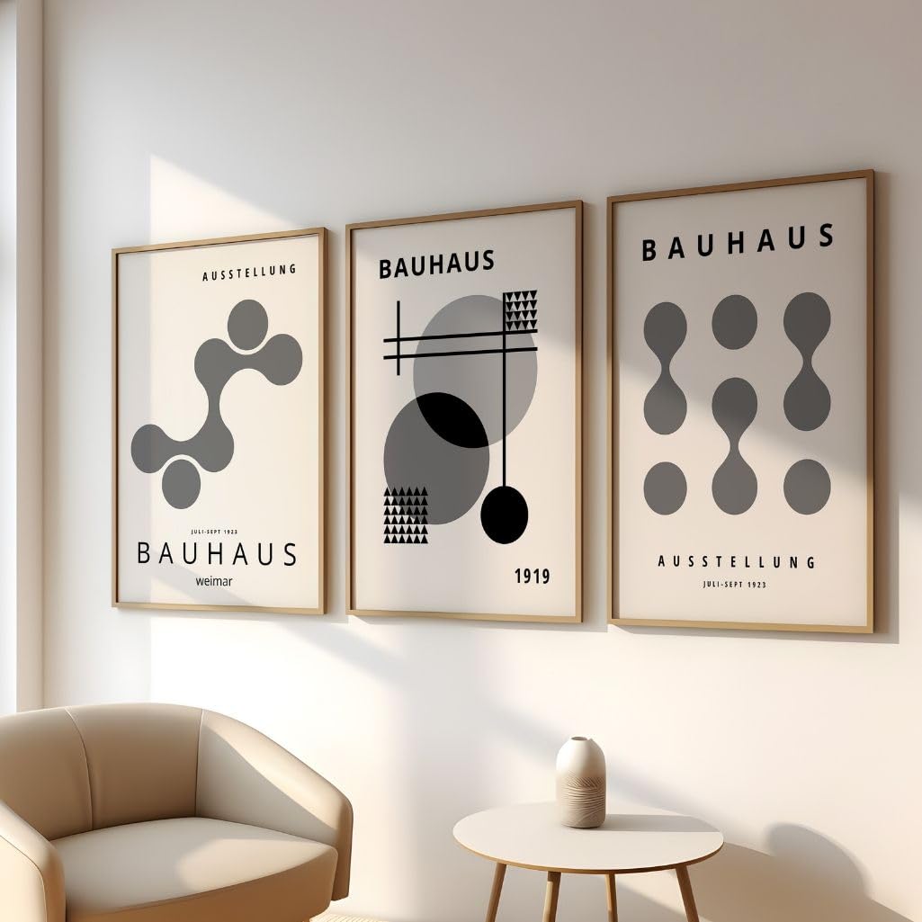 ARTINSPIRIO Bauhaus Poster-Set, 3 Stück, Minimalistisch, Geometrisch, Grau, Ohne Rahmen, Wanddekoration (A2)