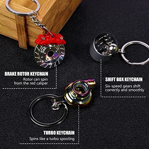 Hnyyzl Auto Parts Metal Key Chain, 6 Pcs Auto Part Model Keychain Set, Turbo Keychain, Manual Shift Box Keychain, Brake Rotor Keychain, Wheel Tire Rim Keychain, Engine Piston Keychain, Wrench Keychain #TOP3