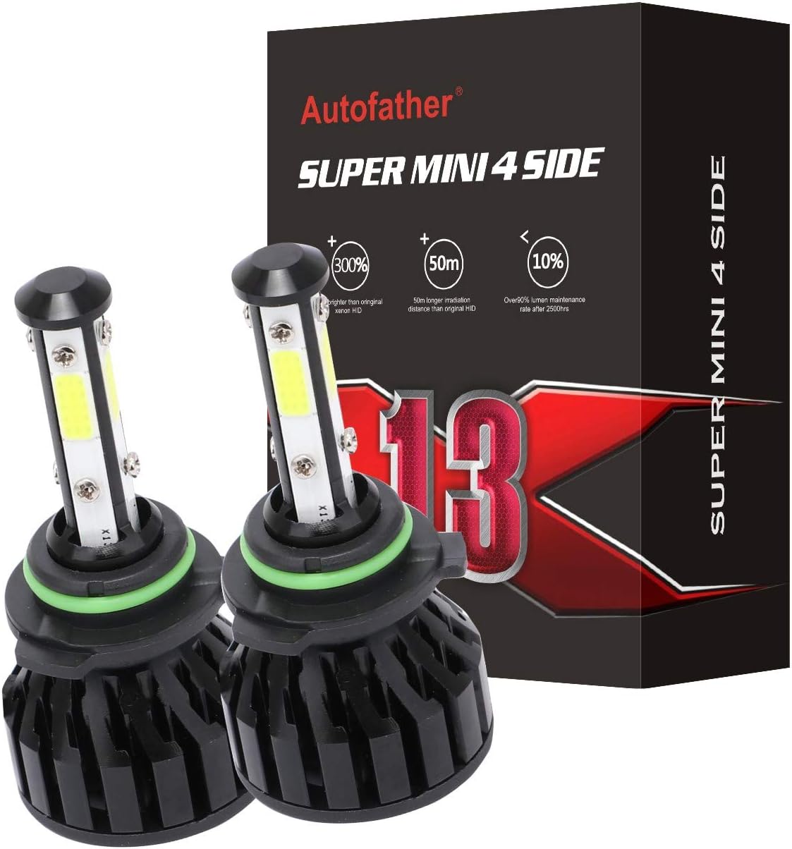 9006 LED Headlight Bulbs 6000K White 12000LM Extremely Bright HB4 Fog Light 4-Side Chips Adjustable Beam