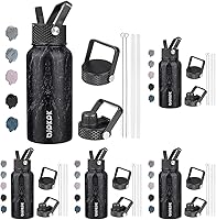 Vista 42 de BJPKPK - Botellas de agua aisladas con tapa con popote, botella grande de metal de 32 onzas con 3 tapas, termo reutilizable sin fugas y sin BPA