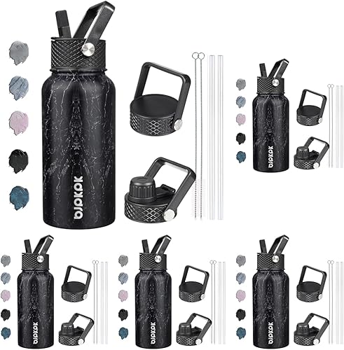 Miniatura 41 de BJPKPK Botellas de agua aisladas con tapa con pajilla, termo frío y caliente de 22 onzas, botella de agua de metal de acero inoxidable con 3 tapas,