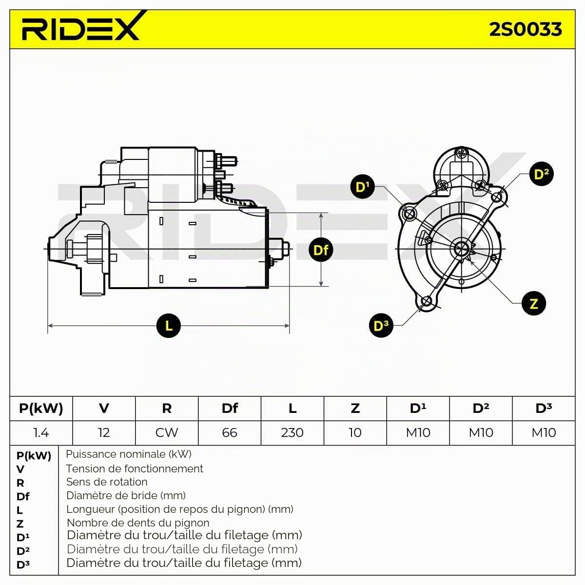 RIDEX 2S0033 Démarreur pour voiture 12V, 1,4KW, Compatible avec PEUGEOT 206 3/5 portes 2A/C 71722374 5802CY 5802CP