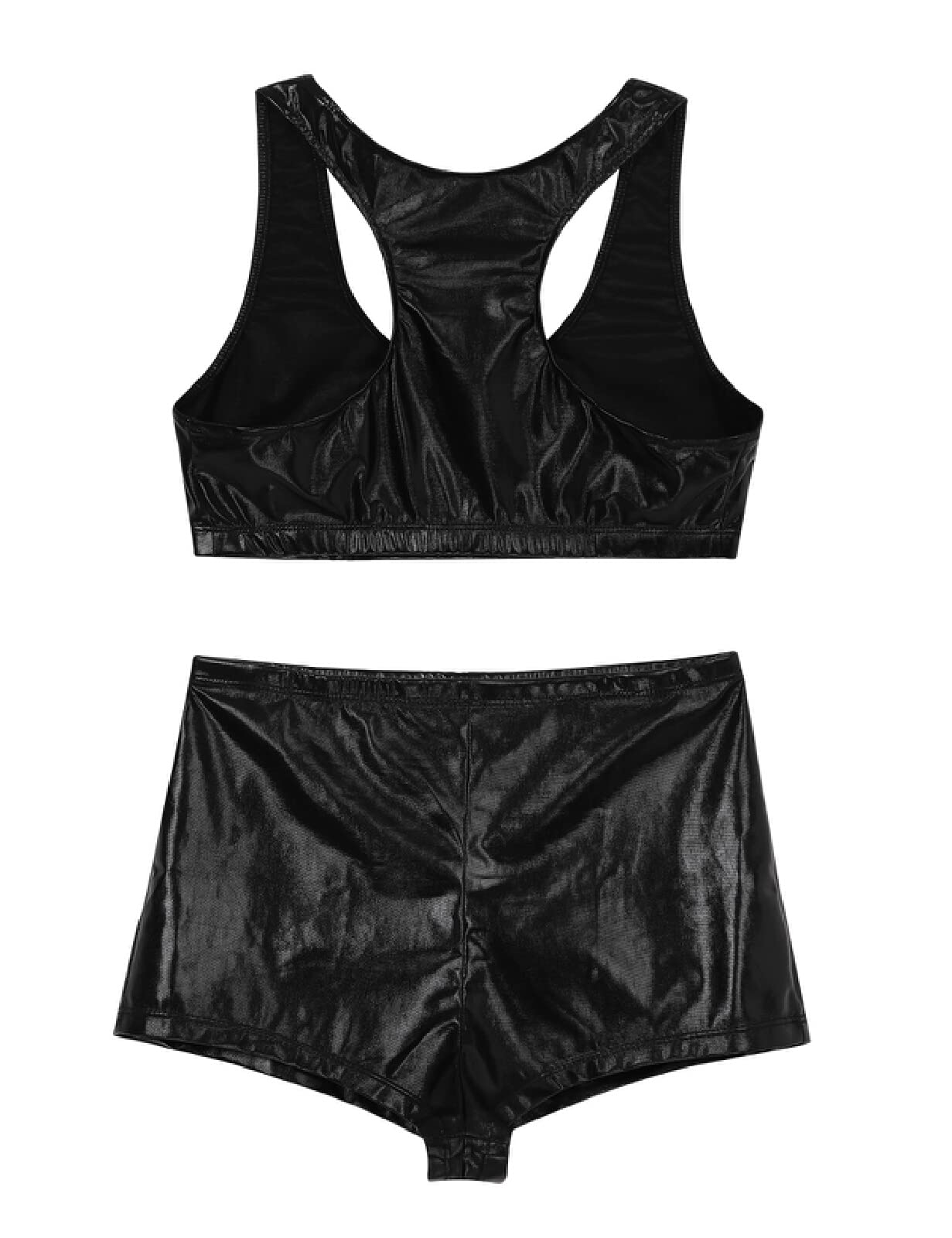 QJZM Donne Pole Dance Abbigliamento Outfit Shorts Racer Back Crop Top Metallizzato Lucido Costumi di Danza Sexy