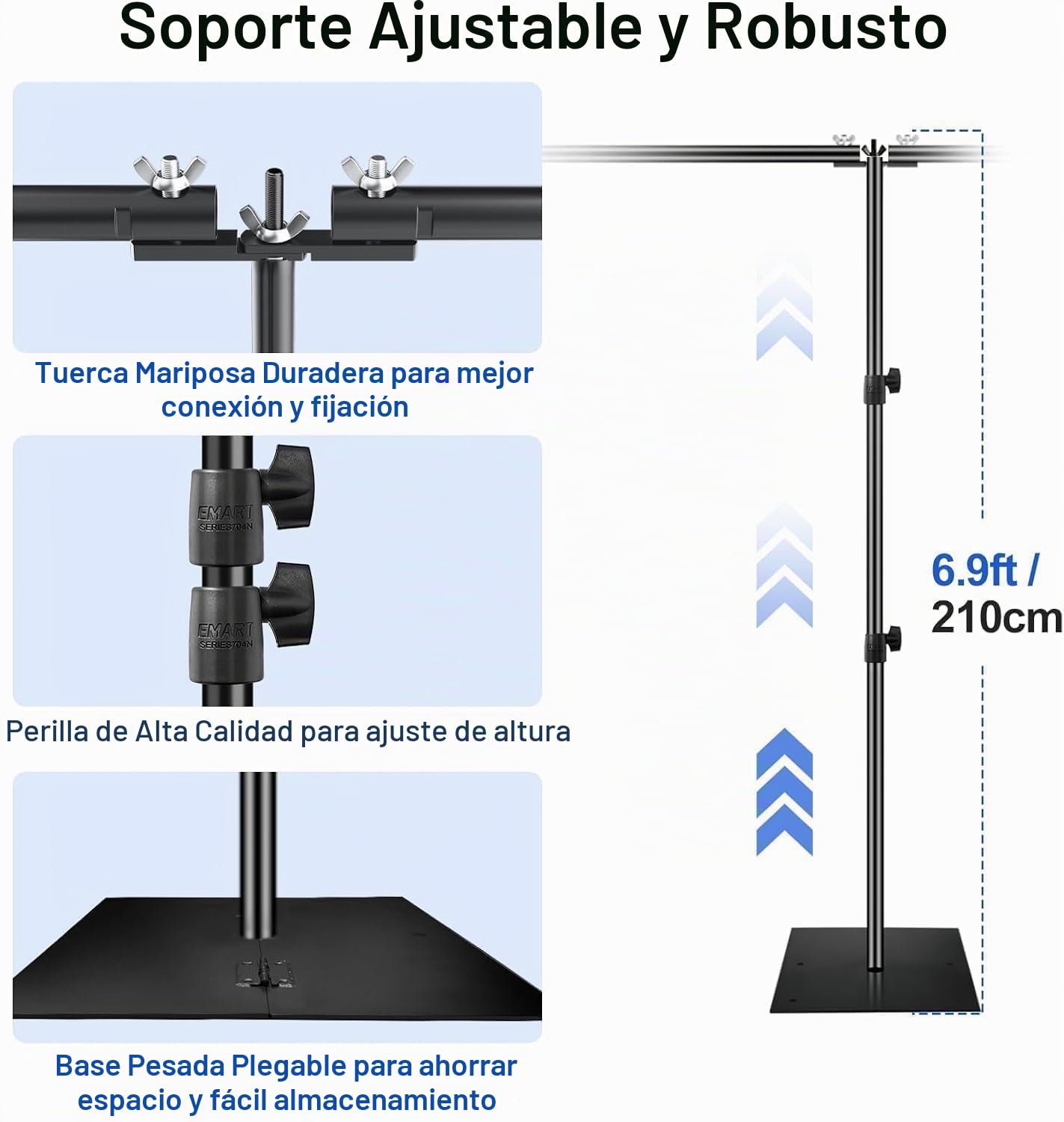 EMART Soporte de Telón de Fondo con Base de Acero Pesado 2,1x6M, Tubos Ajustables y Sistema de Telón de Fondo Drapeado, Ideal para Cumpleaños y Bodas, Negro