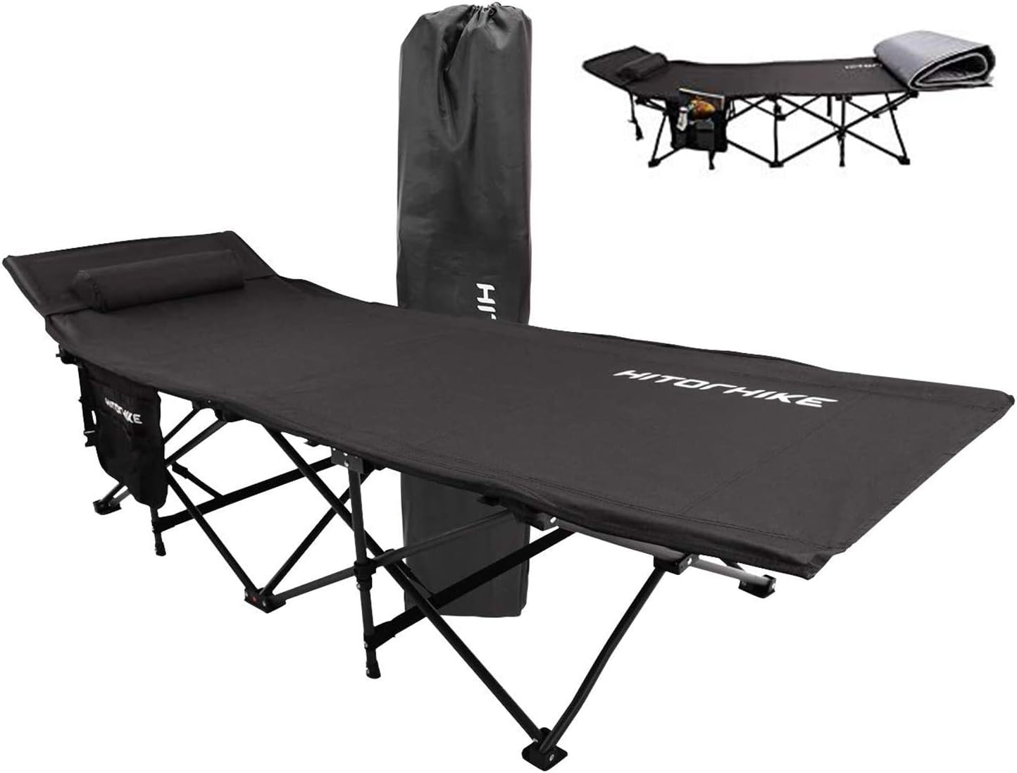 HITORHIKE Camping Cot with Cot Pad Compact Folding Cot Bed for Outdoor Backpacking Camping Cot Bed High-Profile Compact Bed with Carry Bag