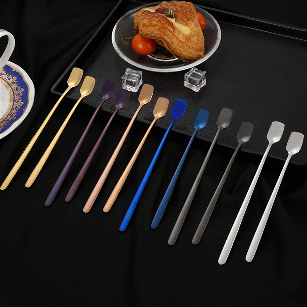 BaronHong 7pcs en Acier Inoxydable à Long Manche tête carrée en remuant la cuillère à thé de café (Couleur, 15cm)