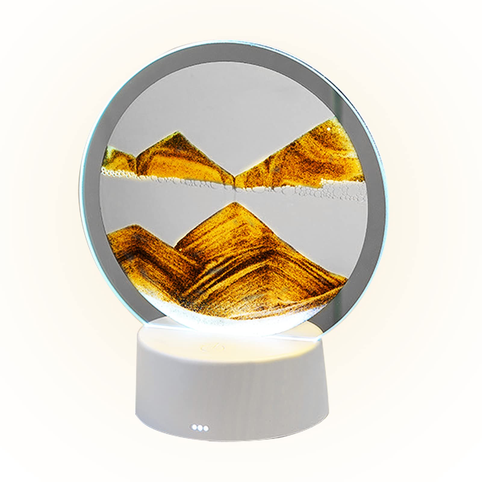 FUFRE Sandbild 3D Clessidra Paesaggio di sabbia di mare profondo con luci, sabbiatura dinamica, Arte di sabbia in movimento, per casa, ufficio, lavoro, decorazione, regalo di inaugurazione (giallo