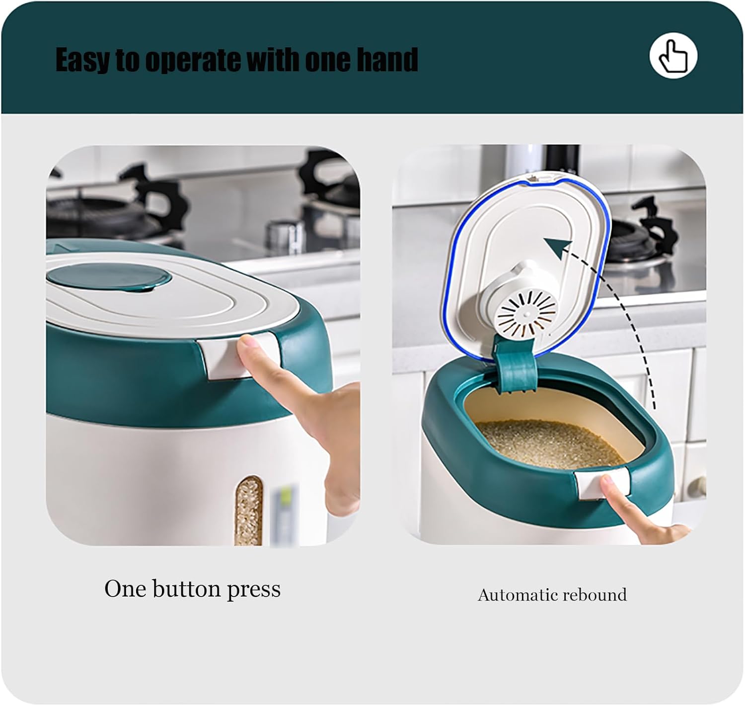 10KG Rice Bucket,Rice Dispenser,Rice Container,Grain Storage Bucket,Grain Storage Container,Cereal Dispenser,Pet Food Storage Container,Rice Holder Dispenser,green