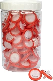 Syringe Filters PTFE Hydrophilic Filtration 0.45um Micron Pore Size 25mm Membrane Diameter Lab PTFE Membrane Disc Non-Sterile by Labfil, Pack of 100