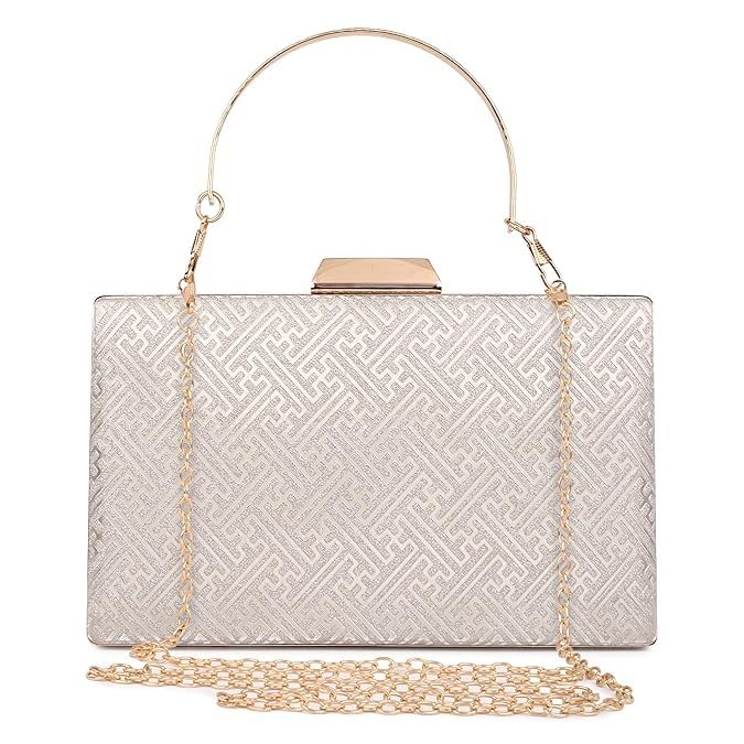 Wenz Womens Frame Cross line Bridal Clutch with Top handle| Detachable Chain Sling Strap | Party clutch for women (Gold) (B0CQTGRFWC) Amazon Price History, Amazon Price Tracker