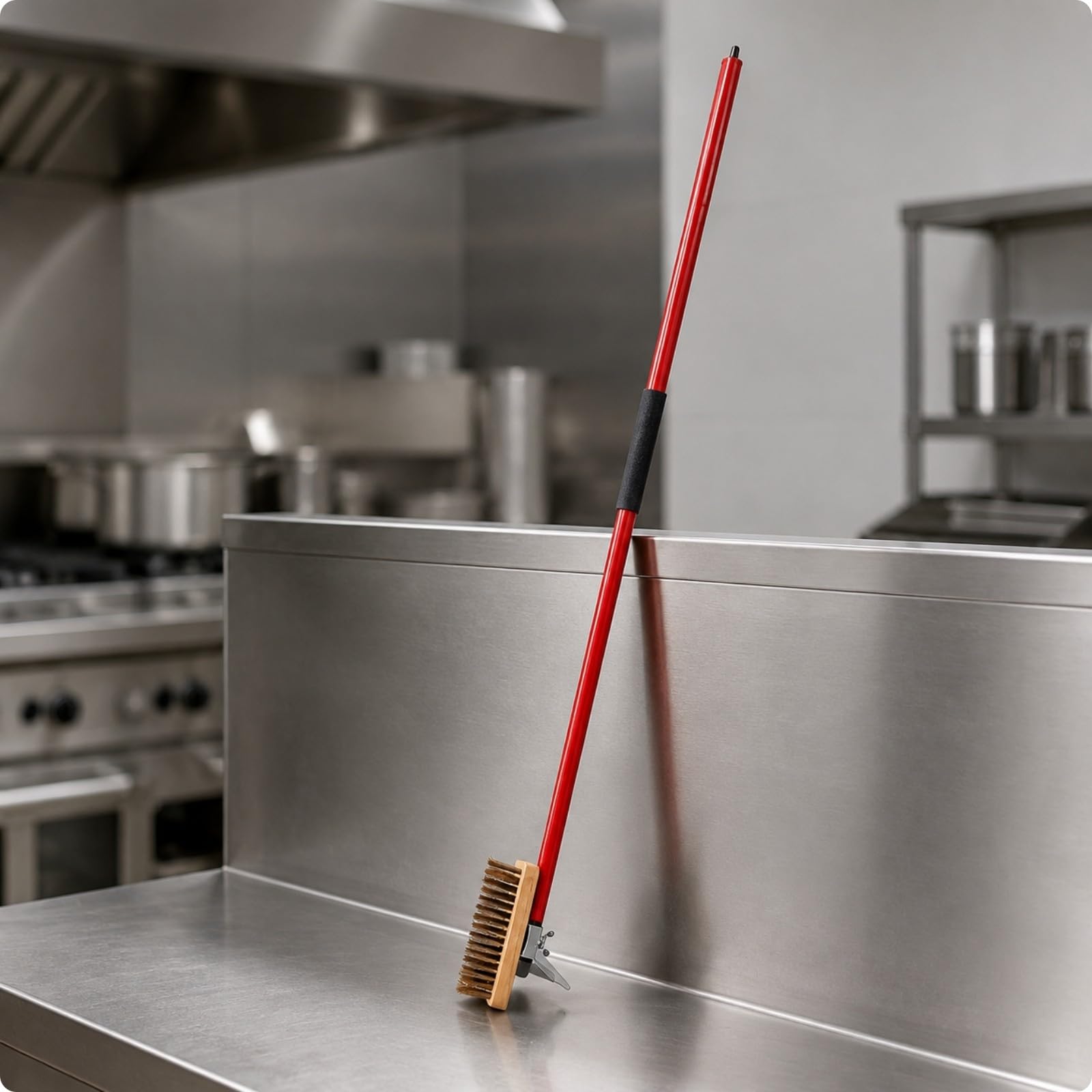 Gralara Langstielige Reinigungsbürste mit Kupferborsten Langstielig Reinigungsbürste mit Metallschaber Stabil Ofen- und Grillreinigungsbürste,