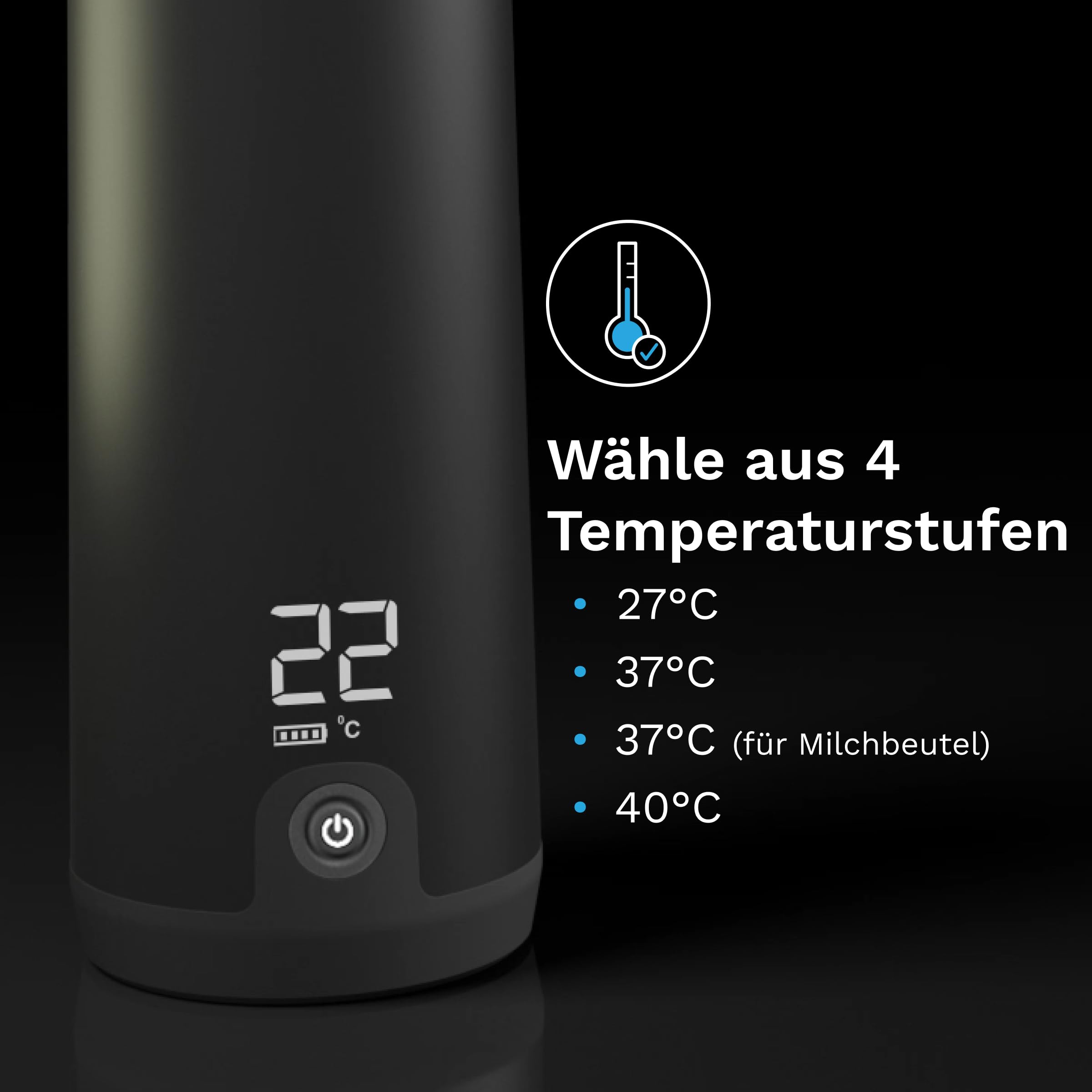 Baby Brezza SuperFast Superschneller tragbarer Muttermilch- und Wasserwärmer für die Reise Schwarz – 67% schneller – Kabellos & wiederaufladbar über USB-C – Edelstahl – 4 Temperaturstufen – 270 ml