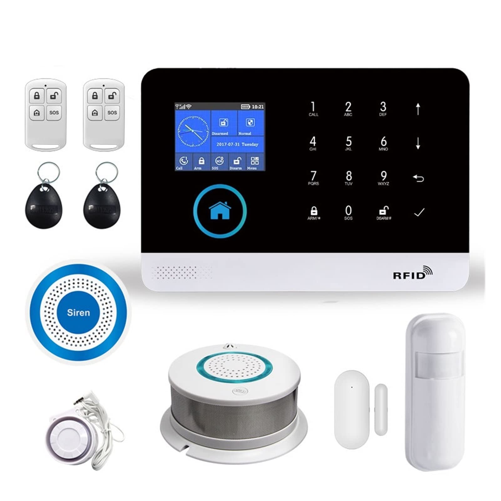 WIFI TUYA GSM SISTEMA DE SEGURIDAD ALARMA CONTROL APLICACIÓN REMOTA CON Detector de humo Sirena Wireless Smart Home Security Kit alarma Instalación rápida(H)