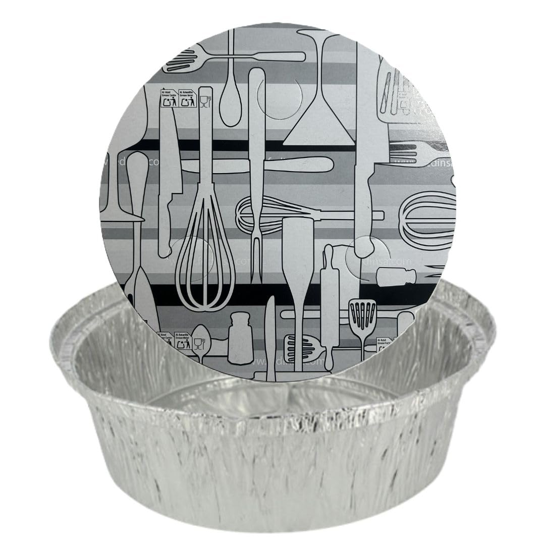 Envases de Aluminio Redondos Desechables para Comida Caliente, Recipiente para Pollo Asado y Hostelería, 100% Reciclable (Redondo 1420 cc)