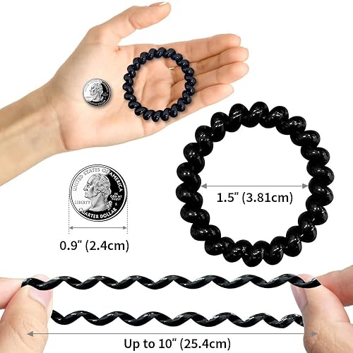 Miniatura 6 de BeliJiu - Lazos para el cabello en espiral Basic 12P Lazos para el cabello con cable de teléfono, lazos elásticos para el cabello para mujeres,