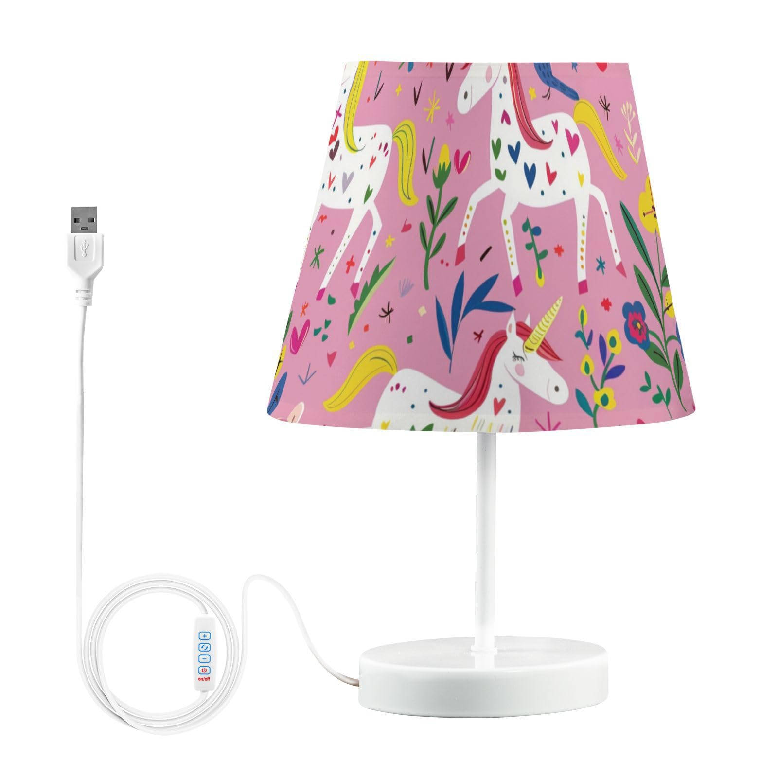 Mnsruu Lampe de chevet licorne rose cheval lampe de table ampoules LED lampe de bureau abat-jour en tissu pour chambre à coucher salon M
