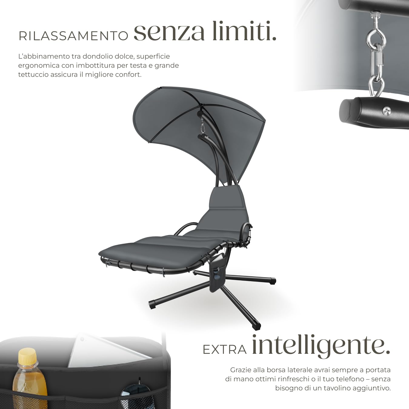 Tectake Sdraio Sospesa Elaria Amaca Altalena Grigio