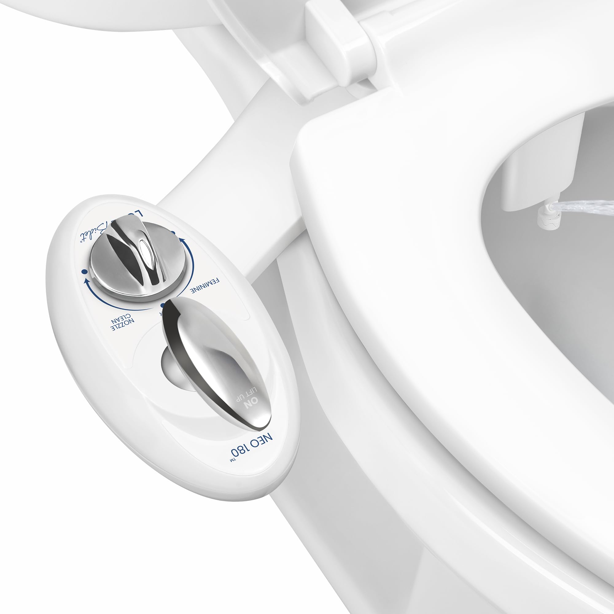 LUXE Bidet NEO 180 - Self Cleaning Dual Nozzle - Fresh Water Non-Electric Mechanical Bidet Toilet Attachment (White and White)