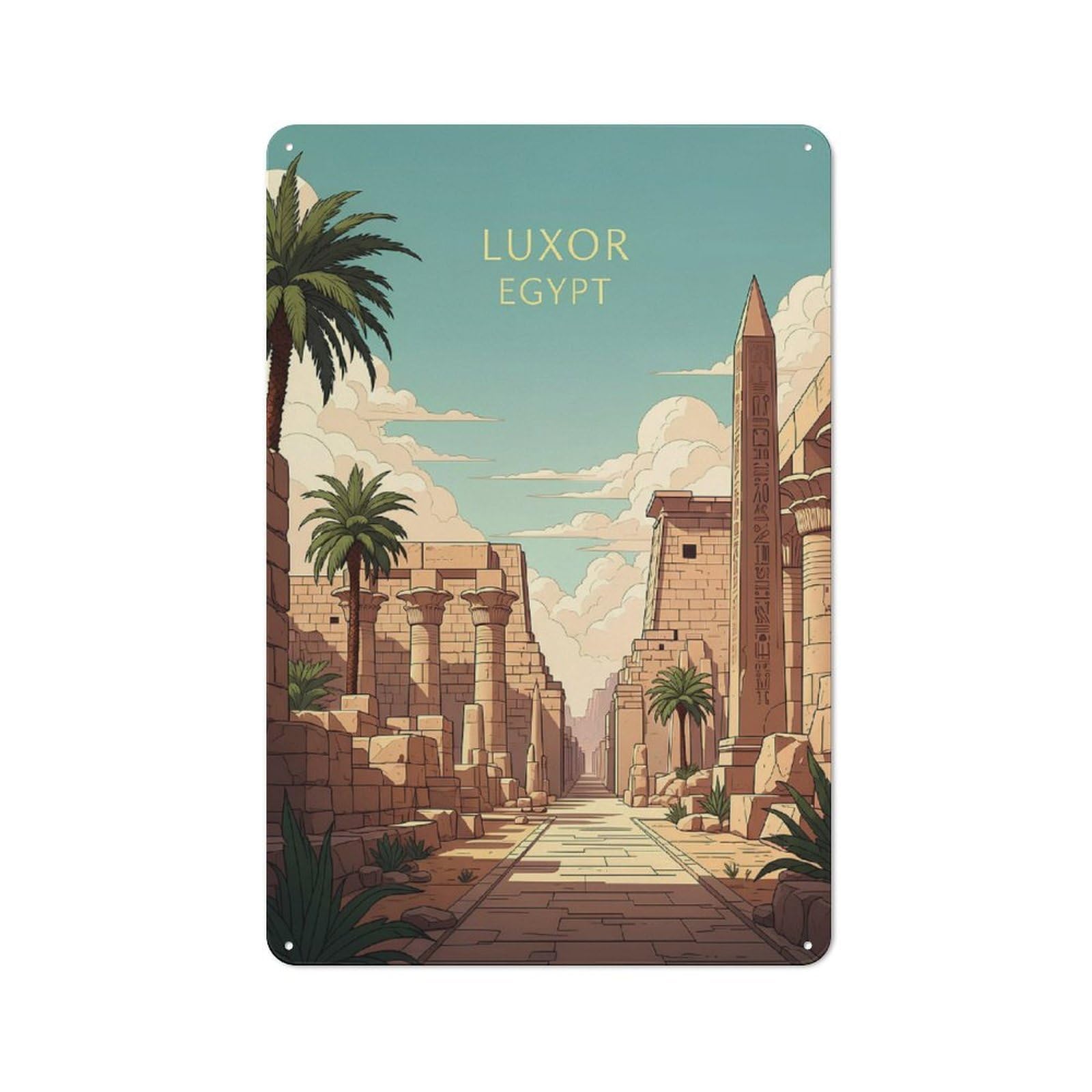 Junmoney Style-24 Rustic Tin Sign 30X20cm Featuring Luxor Egypt Ancient Ruins Illustration For Bar Or Restaurant, For Vintage Wall Decor Fans, For Themed Room Decoration