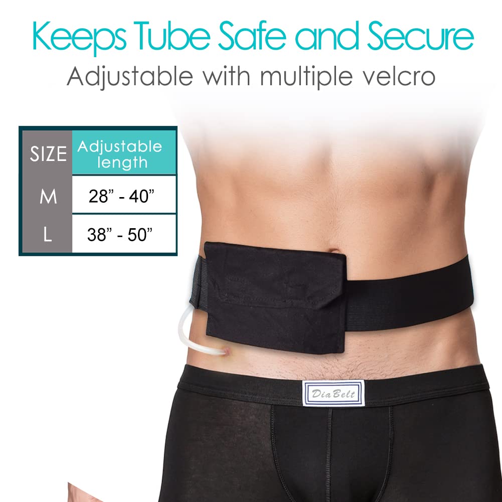 Peritonealdialysegürtel, bequem, Baumwolle, PD-Katheter, G-Tube, Futterschlauch, Peg Halter, Dialysezubehör für Bauch, Damen, Herren, Erwachsene, Schwarz, 2 Stück, Schwarz, Large (Pack of 2)