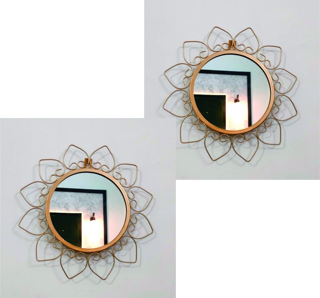 Metal Decorative Mirror Wall Mounted Hanging Mirror Metal Golden Rose Design Modern Art Mirror for Home Décor (Gold) (2) (B0D57JRRVP) Amazon Price History, Amazon Price Tracker